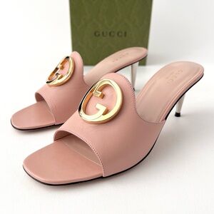 GUCCI || Pink Blondie Mule Gold GG Interlocking Logo US 8.5